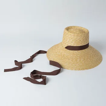 202302-hh5232B прямая поставка, летняя праздничная модная пляжная лента с широкими полями из натуральной соломы, женская кепка-ведро, женская рыбацкая шляпа
