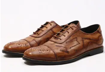 Оптовая цена Оксфорды с квадратным носком, повседневная обувь из натуральной кожи для мужчин, Мужская обувь на шнуровке, Мужская обувь с острым носком