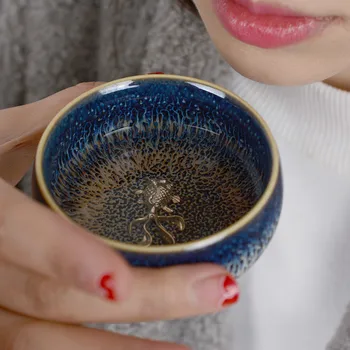 Серебряная чашка для рыбы, чашка из чистого серебра, Серебряный чайный сервиз для кунг-фу, керамический чайный сервиз на одну чашку