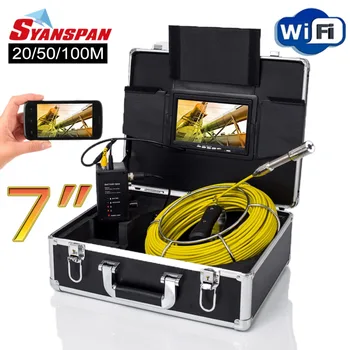 Камера для Осмотра труб, SYANSPAN 7-Дюймовый Монитор Канализационный Промышленный Эндоскоп SYANSPAN Беспроводной WiFi Поддержка Android/IOS 20/50/100 м