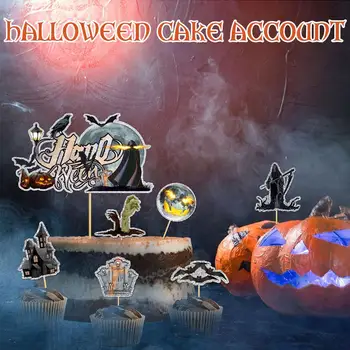 Тематический торт на Хэллоуин, вставные украшения для вечеринки, Тыквенный призрачный торт, Альтернатива Дню рождения, открытка с пауком, Скелет D1K2