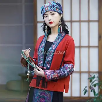 2023 женские традиционные китайские топы hanfu, винтажный топ с цветочной вышивкой, элегантный восточный костюм эпохи тан, национальное китайское ретро пальто