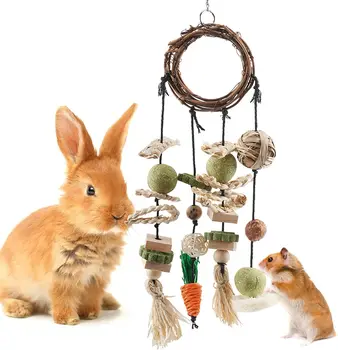 Игрушки для жевания кроликов, Подвесные игрушки для жевания в клетке для кроликов и закуски, Ротанговые кольца для закусок, подходящие для морских свинок