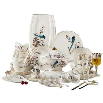 Набор столовых тарелок из костяного фарфора Цзиндэчжэнь, 60 позолоченных тарелок, домашний яркий цвет, подарок в европейском стиле