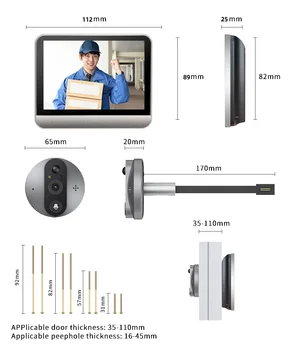 Tuya Умный Домашний Видеодомофон 4.3 WiFi 1080P Eye Smart Door Camera 5000 мАч PIR Сигнализация движения Alexa Door Viewer