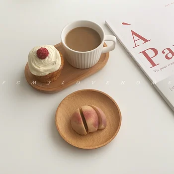 Японская овальная тарелка из бука с подносом для кофе и молока, закусочная из дерева Ju, тарелка для простых закусок, мелкие предметы домашнего обихода