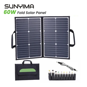SUNYIMA 18 В 60 Вт Солнечная панель Складной пакет Два USB порта Кронштейн Монопортная Зарядка на открытом Воздухе Хранение энергии Электричество