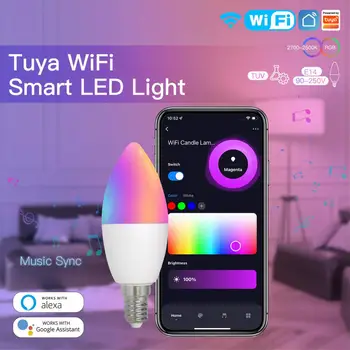 Tuya WiFi Smart Bulb E14 RGB Светодиодная Лампочка С Регулируемой Яркостью Таймер Умный Дом Smart Life Дистанционное управление Через Alexa Google Home Alice