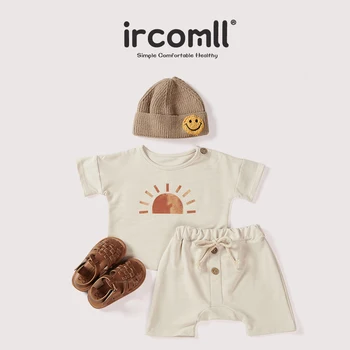 Весенне-летние комплекты одежды для новорожденных мальчиков и девочек, милая одежда для малышей, комплекты футболок с короткими рукавами, костюм для малышей с принтом