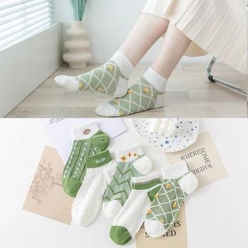 5 пар летних носков, женские дышащие полосатые носки-лодочки из чистого хлопка, женская корейская версия невидимых носков, модные повседневные носки