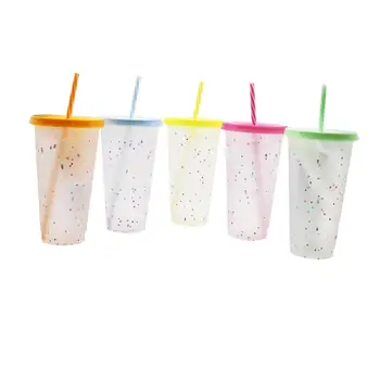 Пластиковые стаканчики для холодных напитков, меняющие цвет, 5 предметов, Кружки с крышками