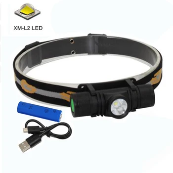 USB Перезаряжаемая светодиодная фара XM-L2, 4-режимный зум-налобный фонарь, водонепроницаемый фонарик + батарея 18650 + USB зарядное устройство