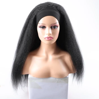 Синтетический Длинный Кудрявый Прямой парик-повязка на голову для чернокожих Женщин, Афро Синтетические парики из волос, парик-повязка на голову, блондинка, Черный, Красный, фиолетовый