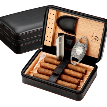 Хьюмидор для сигар Galiner с подкладкой из кедрового дерева с зажигалкой, набор аксессуаров для резки сигар, Портативный Кожаный дорожный Футляр для сигар