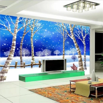 beibehang Обои на заказ 3D фотообои мечтательный снег зимний березовый лес ТВ фон настенная декоративная живопись 3D обои