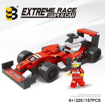 LHCX Red Racing Сборочная модель с мелкими частицами, Детские игрушечные блоки-головоломки, автомобильные пистолеты