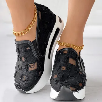Женские Летние Модные выдолбленные Удобные кроссовки для путешествий на открытом воздухе с вышивкой, Сетчатые Кроссовки для женщин, Удобная обувь на каблуке