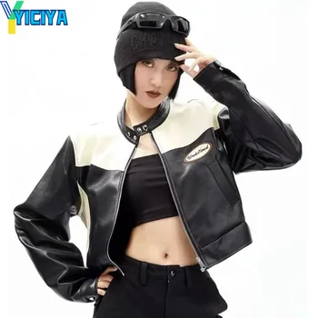 Куртка YICIYA, бомбер, женские университетские куртки, короткое пальто из искусственной кожи, новая верхняя одежда, унисекс, американская бейсбольная куртка y2k racing, пальто