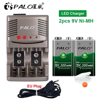 Умное зарядное Устройство PALO 9V для Аккумуляторов AA AAA NI-MH 9V 6F22 Battery + 2шт 9V 300mAh Batteria Batteria