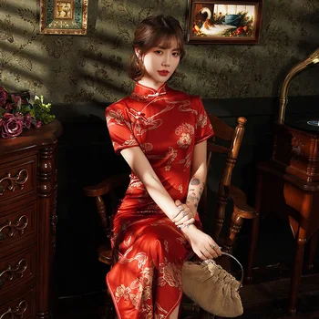 Красная Улучшенная версия Cheongsam Young Temperament Girl Old Shanghai Ретро Сексуальное китайское свадебное платье Ципао с разрезом для женщин
