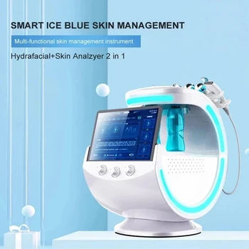 Новый 7 В 1 Умный Очищающий Аппарат для лица, Анализирующий Глубокие Поры, Вакуумный Гидра-Лифтинг, Антивозрастная Косметологическая Машина Ice Blue