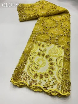 Высококачественная Элегантная французская Веревочная Кружевная ткань, Африканская вышивка, Нигерийские блестки, ткань для свадебного платья