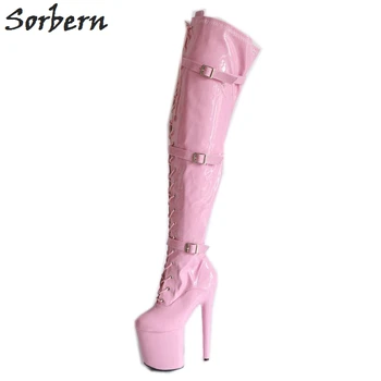 Sorbern/Розовые Женские сапоги выше колена на очень высоком каблуке с шипами, Роскошные женские дизайнерские туфли Нестандартных цветов, Новое Поступление