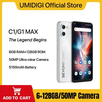 UMIDIGI C1 Max, Смартфон G1 Max, Unisoc T610, 6 ГБ + 128 ГБ, Камера 50 Мп, Аккумулятор 5150 мАч, Две SIM-карты 4G Celulares, Глобальная версия