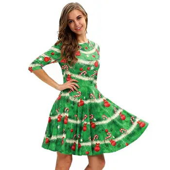 Рождественское платье с 3D Уродливым рождественским принтом, Круглый вырез, Повседневное платье трапециевидной формы, Рождественское нарядное платье с круглым вырезом для женщин, S-XL