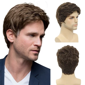 Мужские парики BCHR, Короткий коричневый парик, мужской натуральный пушистый костюм для косплея, синтетический мужской парик для мужского парня