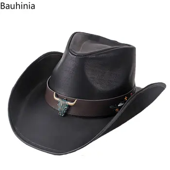 Bauhinia 100% Кожаные Ковбойские Шляпы В Западном Стиле Для Мужчин, Классические Черные Ковбойские Шляпы С Коровьей Головой, Украшающие Пастушку, Джентльменскую Джазовую Шляпу, Сомбреро Hombre