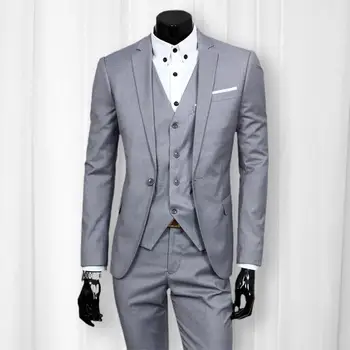 Мужской облегающий комплект из 3 предметов, деловой костюм на молнии, однотонные мужские Свадебные Блейзеры для жениха, официальная куртка, пальто, Брюки, Жилет