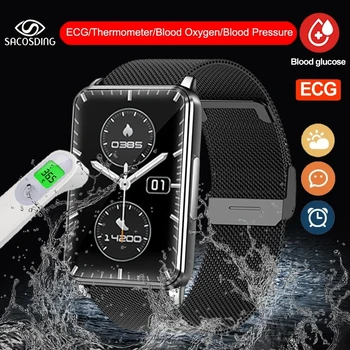 Смарт-часы ECG Для мужчин, пульсометр, монитор артериального давления, Фитнес-трекер, браслет, неинвазивный датчик уровня глюкозы в крови, умные часы, температура