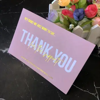 Золотая фольга, розовые благодарственные открытки для малого бизнеса, 300 г, бумага с тиснением фольгой