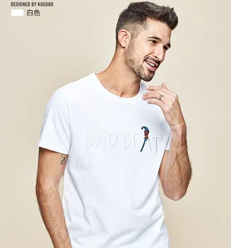 W4251- Мужская футболка с коротким рукавом, мужская хлопчатобумажная футболка с круглым вырезом и буквенной вышивкой на половине рукава.