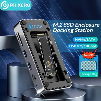 SSD-накопитель PHIXERO M.2 Type C Корпус SATA NVMe USB 3,2 КОНЦЕНТРАТОР с двумя портами с HDMI 10 в 1 док-станция PD 100 Вт SD/TF для ПК Mac