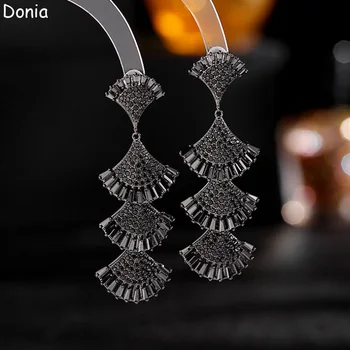 Donia Jewelry Европейский и американский придворный элегантный веерообразный медный микроинструмент AAA с цирконом, платье, серебряная игла, роскошные серьги