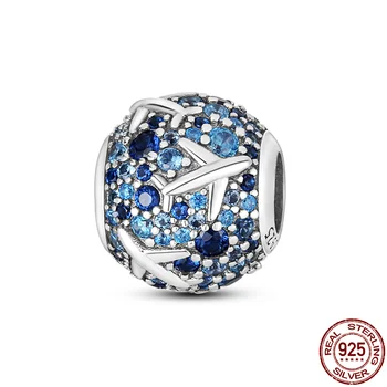 2021 Новые бусины из стерлингового серебра 925 Пробы с голубым паве, подходящие к оригинальному браслету Pandora, Модные ювелирные изделия 