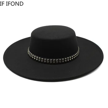 2022 Высококачественная Фетровая шляпа с широкими полями 10 см, Винтажные Классические Шерстяные Фетровые шляпы с поясным декором, Панама, Черная шляпа для вечернего платья