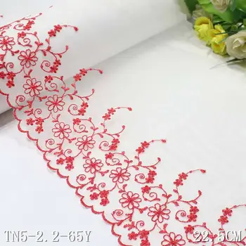 28 ярдов 23 см шириной, белая кружевная отделка из тюля с вышивкой для платья, необычная кружевная ткань в красный цветок