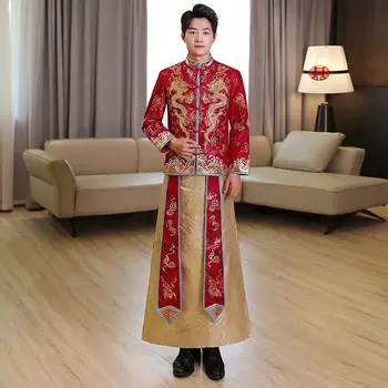 Yourqipao Мужская одежда Xiuhe 2022, Китайская свадебная одежда Hanfu для жениха, костюм Tang, Мужская одежда с драконом и Фениксом, халат, пальто