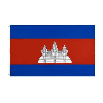 Флаг Камбоджи Яркого цвета С двойной прошивкой Национальные флаги Кампучии Баннер с латунными люверсами Для внутреннего и наружного украшения