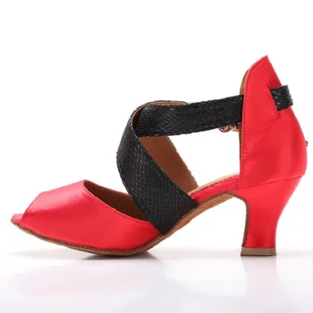 Женская обувь для занятий Танцами Сальса, Туфли для Латиноамериканских Танцев, Красные атласные туфли для бальных Танцев Танго, 8 см, Женские Босоножки, обувь для вечеринок