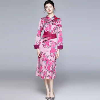 ZUOMAN/ Женское весенне-осеннее элегантное платье-рубашка с цветочным рисунком, Высококачественное Длинное винтажное вечернее платье, Дизайнерское повседневное платье