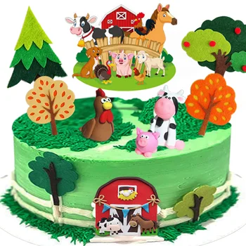 Набор для Украшения Торта для сельскохозяйственных животных Детская вечеринка В Лесу Корова Свинья С Днем Рождения Торт Топпер Детский Душ Крещение