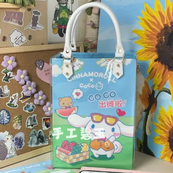 Сумки Аниме Sanrio Kawaii Cinnamoroll, Милая Мультяшная Прозрачная сумка-тоут из ПВХ Ручной работы для Девочек, сумки Большой емкости, подарки
