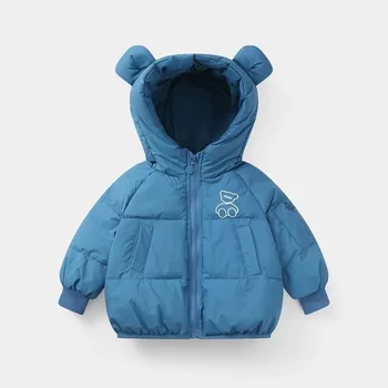 Детская Пуховая куртка, пальто с капюшоном, Осенне-зимние детские парки с Мультяшным Медведем, Детские утепленные куртки, Верхняя одежда для малышей