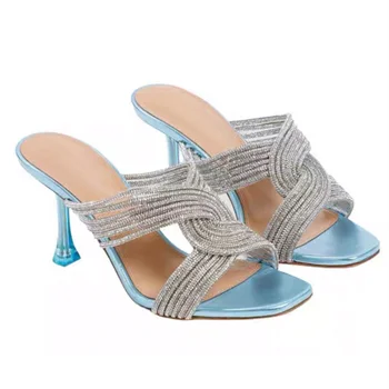 Туфли на высоком Каблуке Со стразами; Zapatos De Mujer Tacon Medio; Элегантная Женская Обувь; Шлепанцы на шпильке с Кристаллами; Chaussure Femme