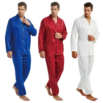 Мужская шелковая атласная пижама, комплект одежды для сна, Одежда для отдыха S, M, L, XL, 2XL, 3XL, 4XL-Бесплатная доставка
