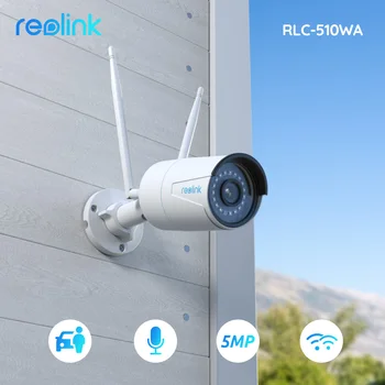 Reolink 2,4 G/5GHz Слот для SD-карты Ночного видения 256 ГБ Водонепроницаемая камера обнаружения человека/автомобиля 5MP WiFi Smart Home Cam RLC-510WA